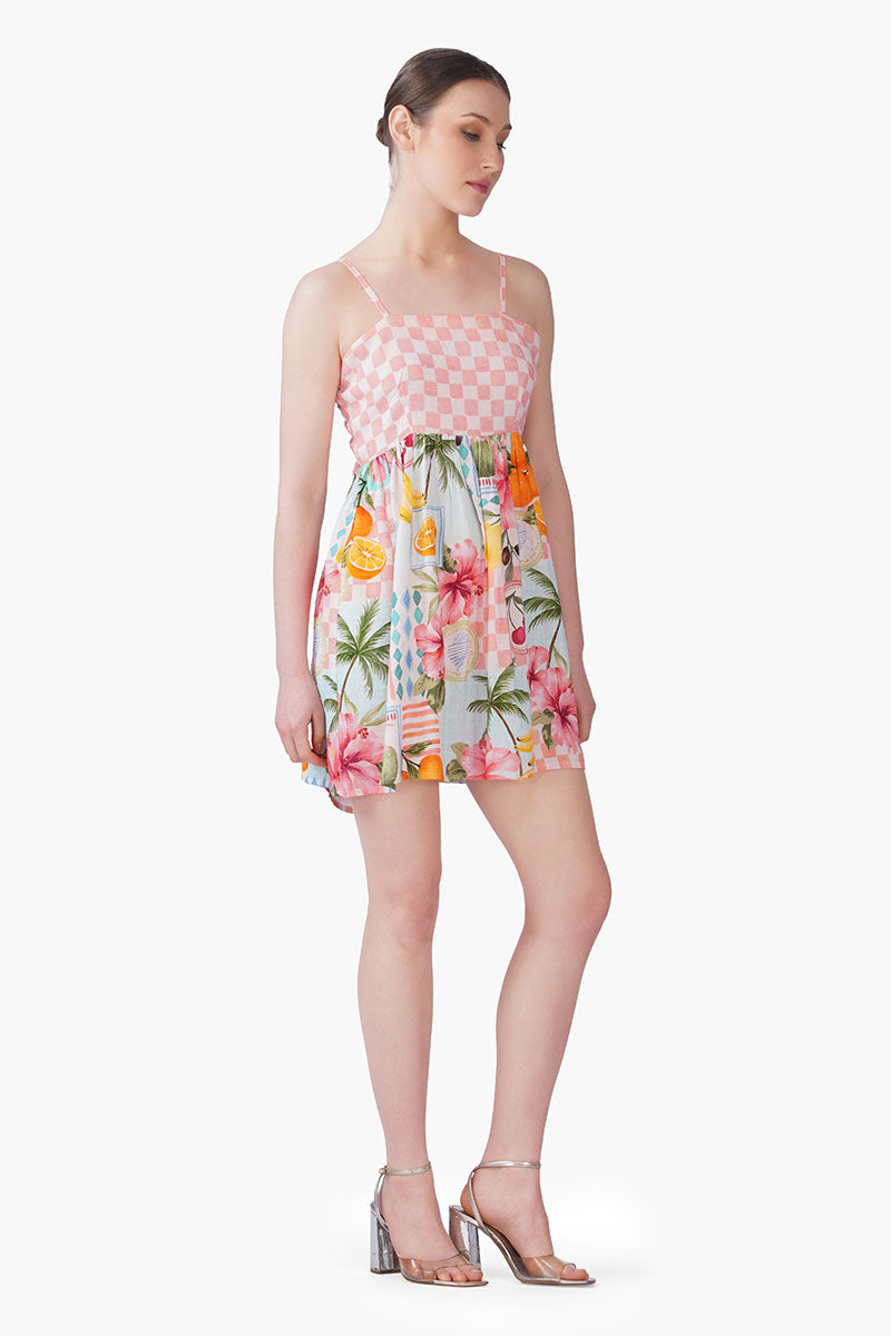 Hibiscus Fruit Print Summer Short Dress | View 3