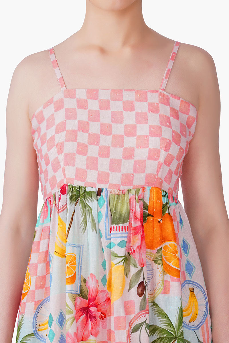 Hibiscus Fruit Print Summer Short Dress