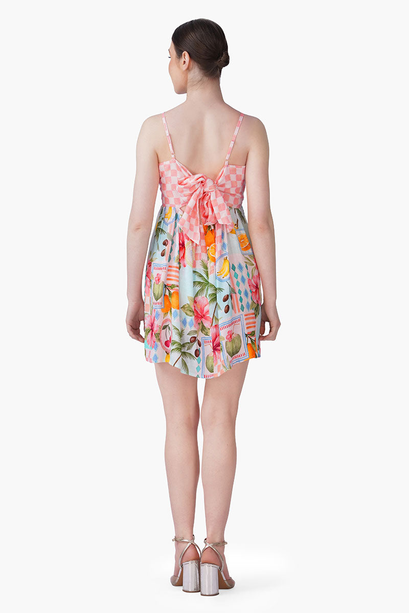 Hibiscus Fruit Print Summer Short Dress