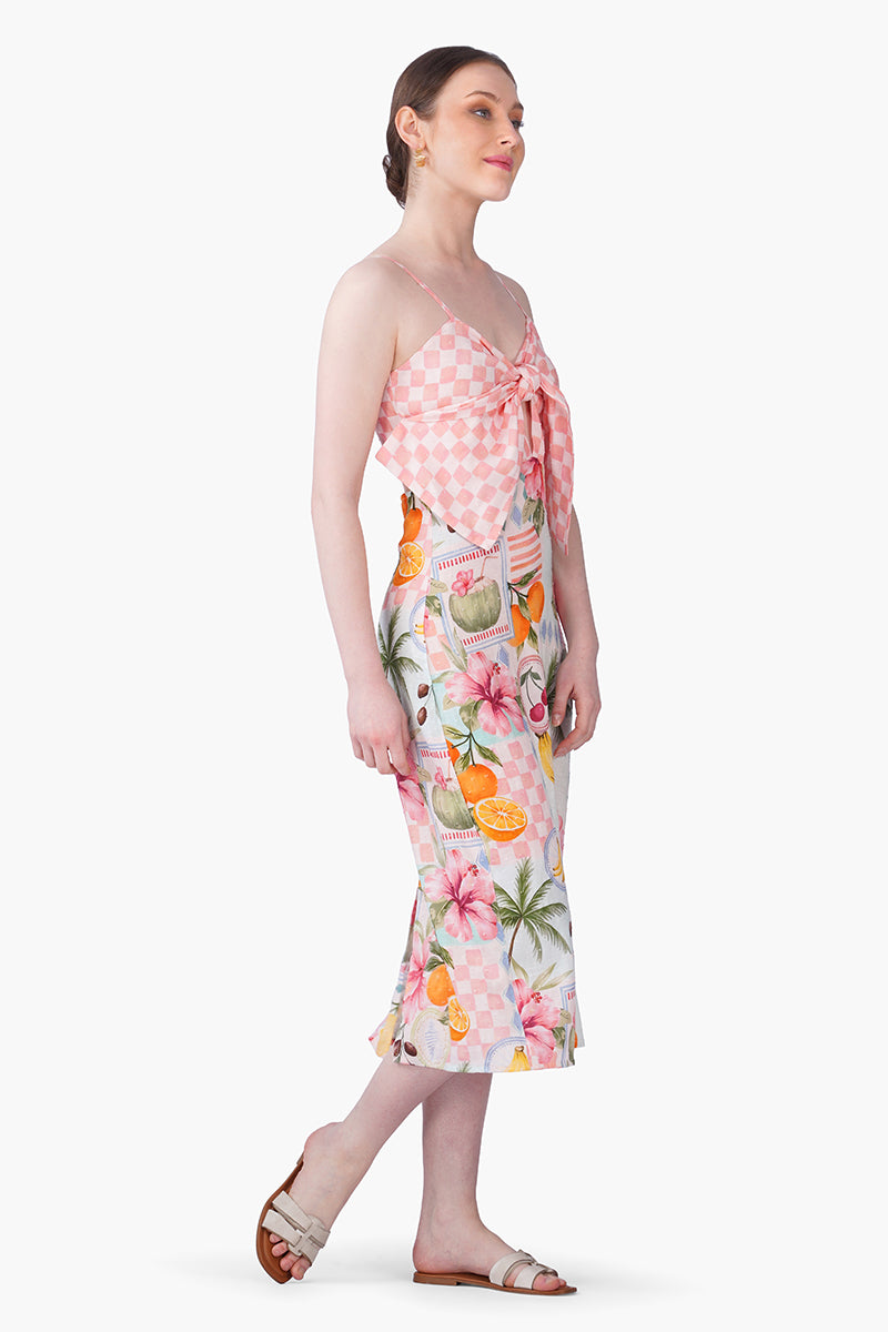Hibiscus Fruit Print Summer Printed Bow Dress | View 3