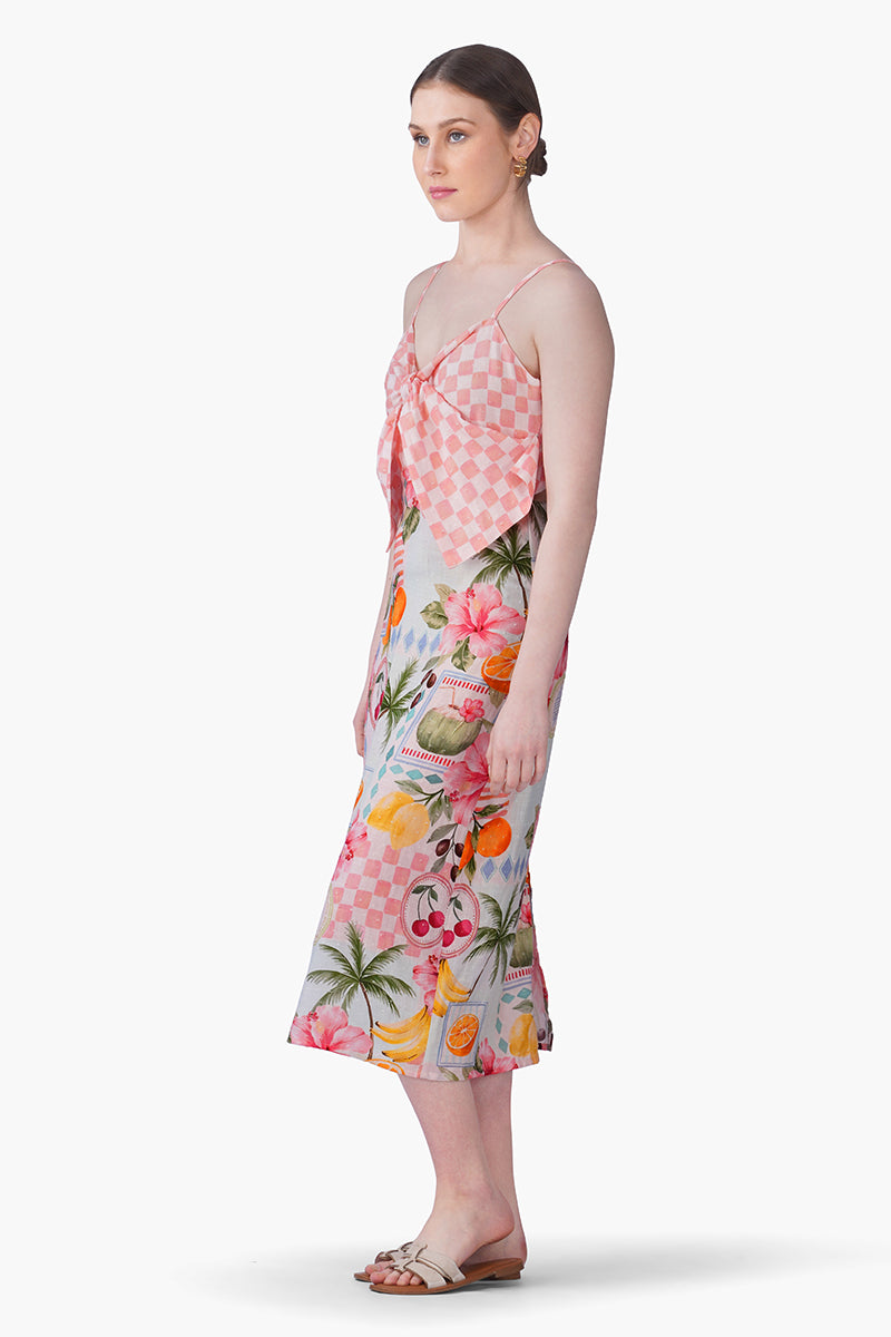 Hibiscus Fruit Print Summer Printed Bow Dress