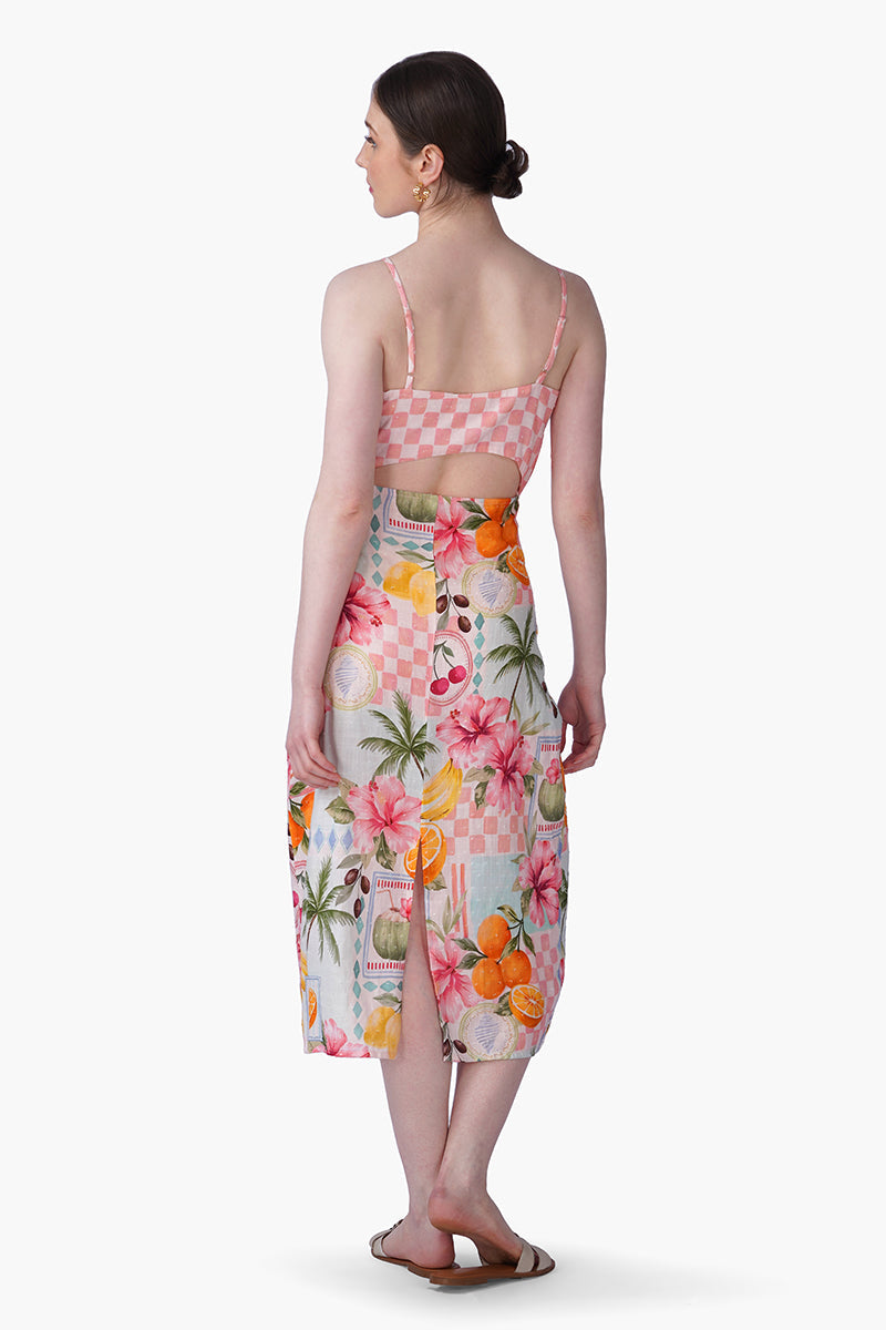 Hibiscus Fruit Print Summer Printed Bow Dress | View 5