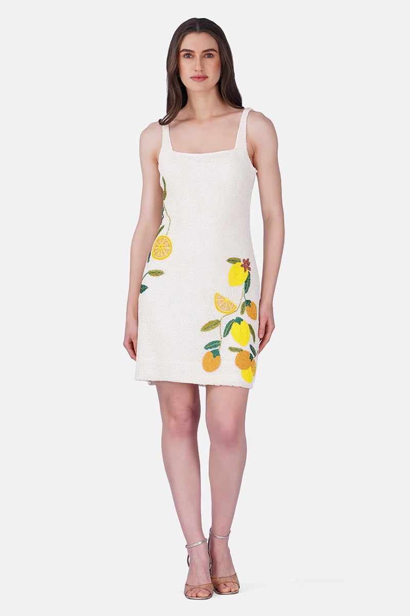 Lemon Bloom Beaded Bodycon Short Dress | America & Beyond Lemon Bloom Beaded Bodycon Short Dress | America & Beyond