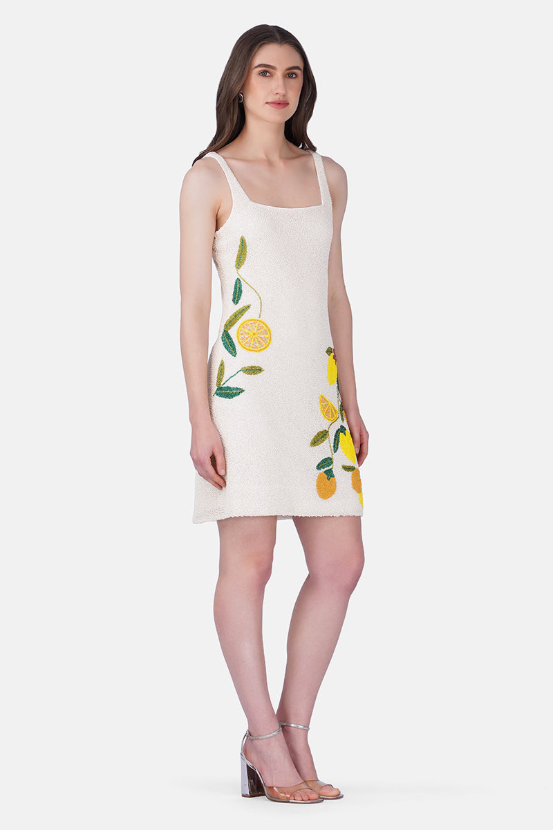 Lemon Bloom Beaded Bodycon Short Dress