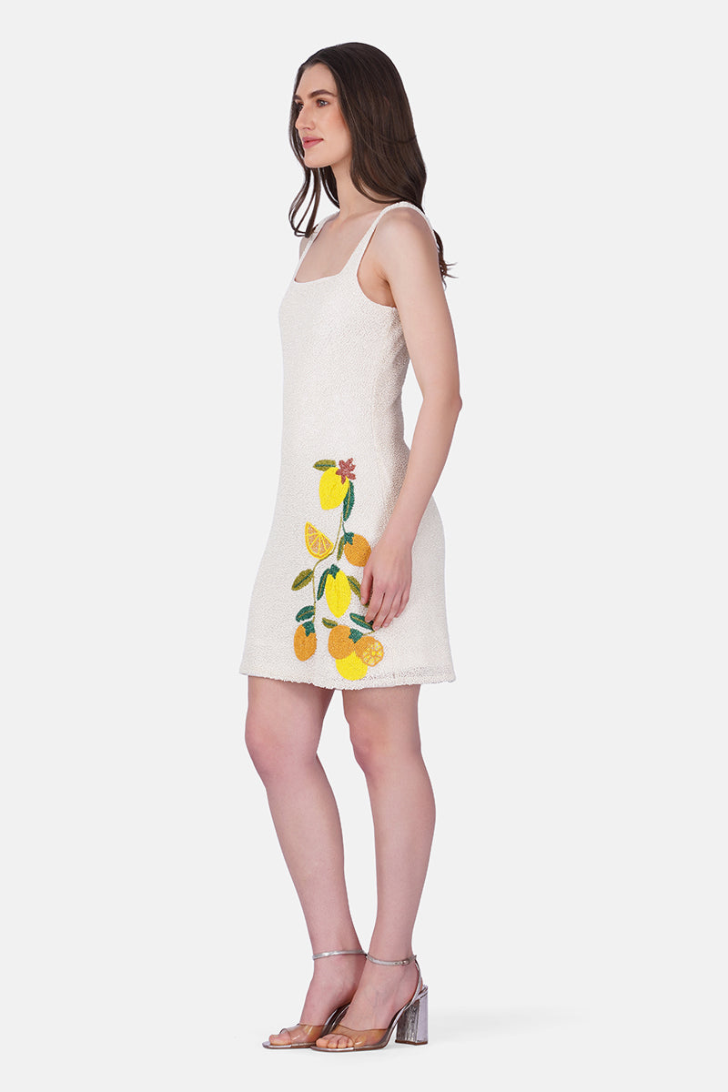Lemon Bloom Beaded Bodycon Short Dress