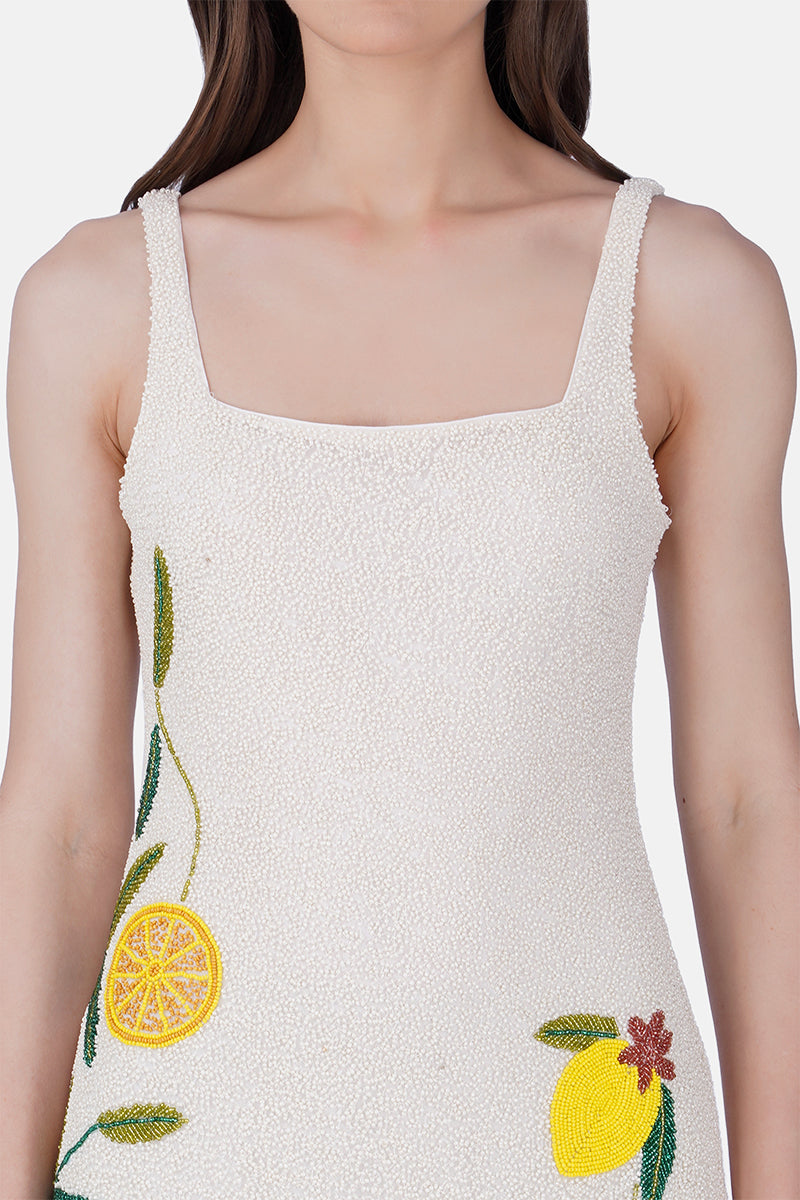 Lemon Bloom Beaded Bodycon Short Dress | View 6