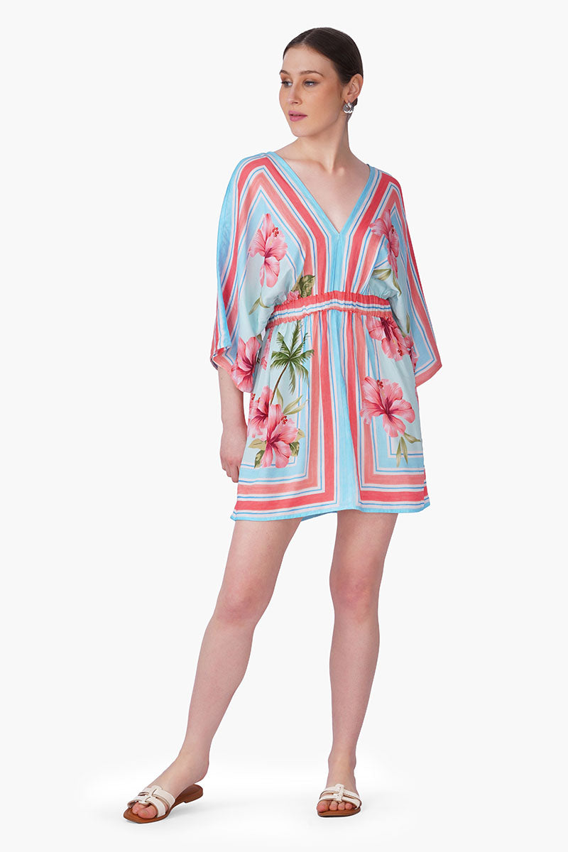 Scarlet Hibiscus Print Short Dress