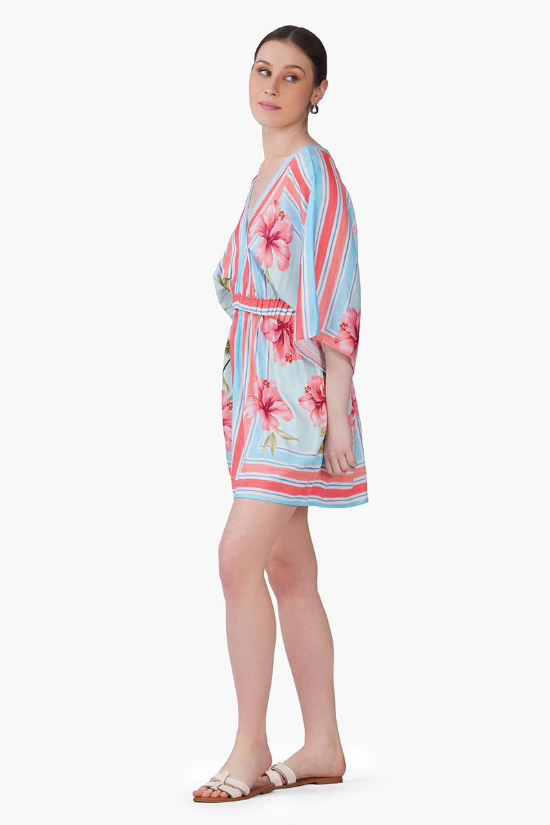 Scarlet Hibiscus Print Short Dress