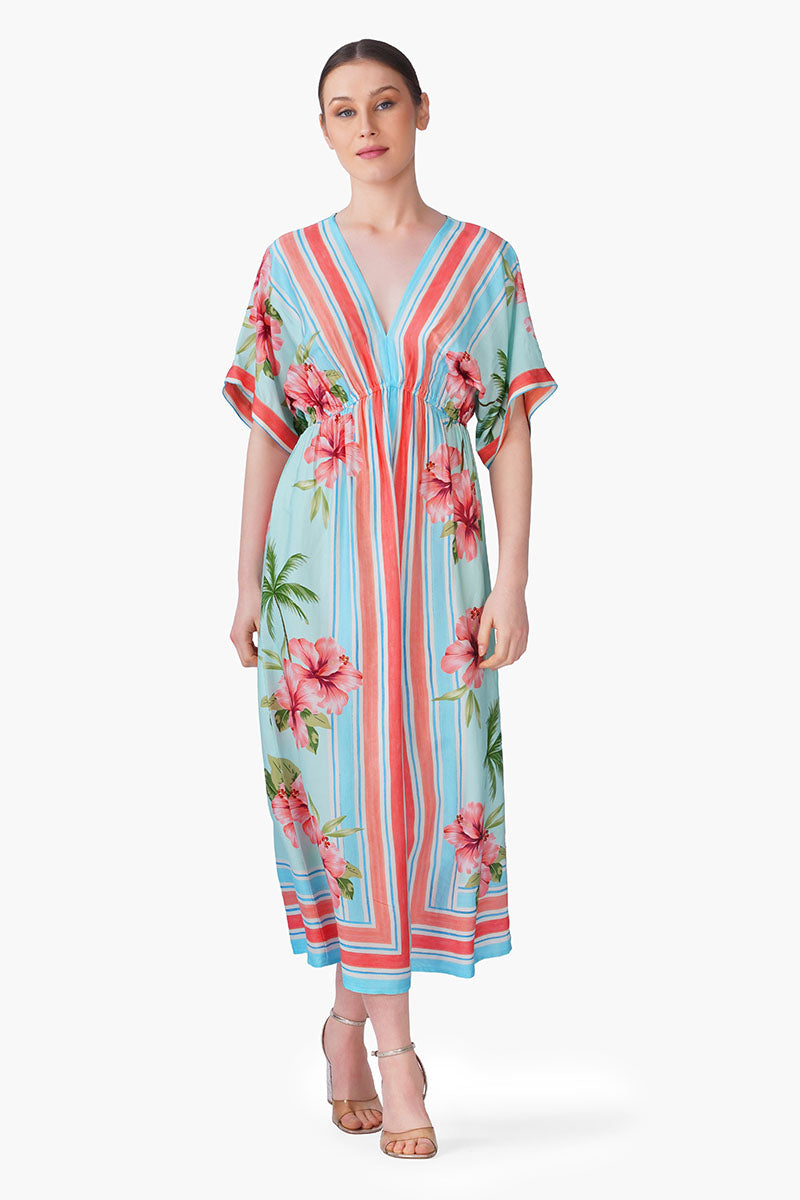 Scarlet Hibiscus Print Long Dress