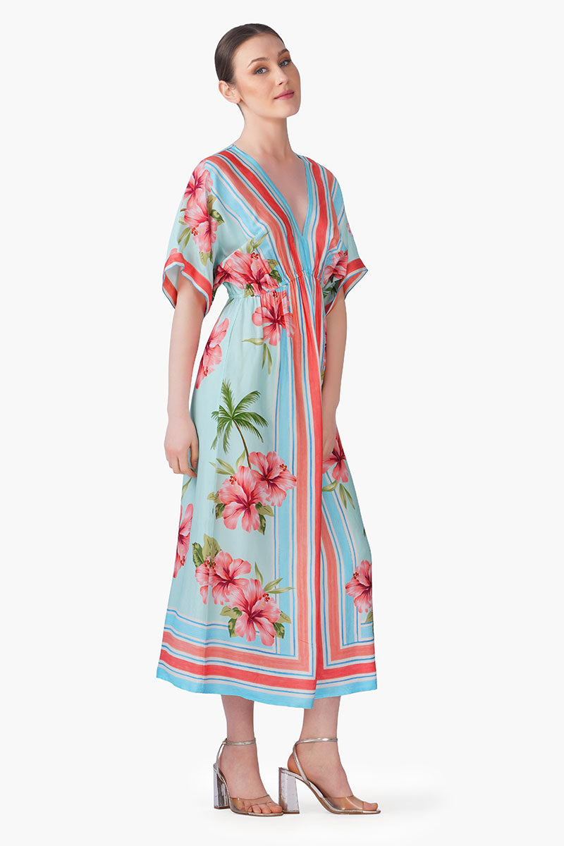 Scarlet Hibiscus Print Long Dress