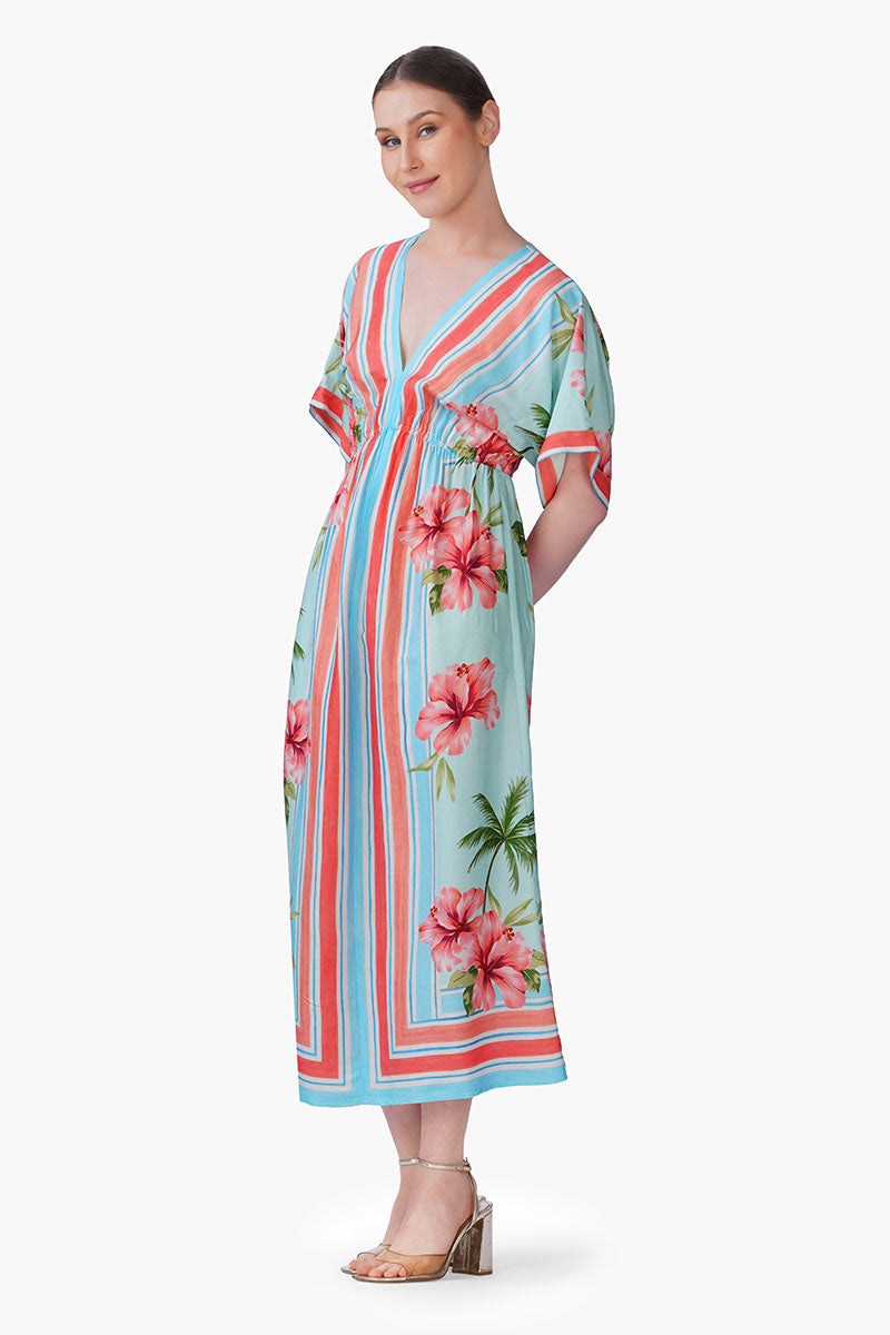 Scarlet Hibiscus Print Long Dress