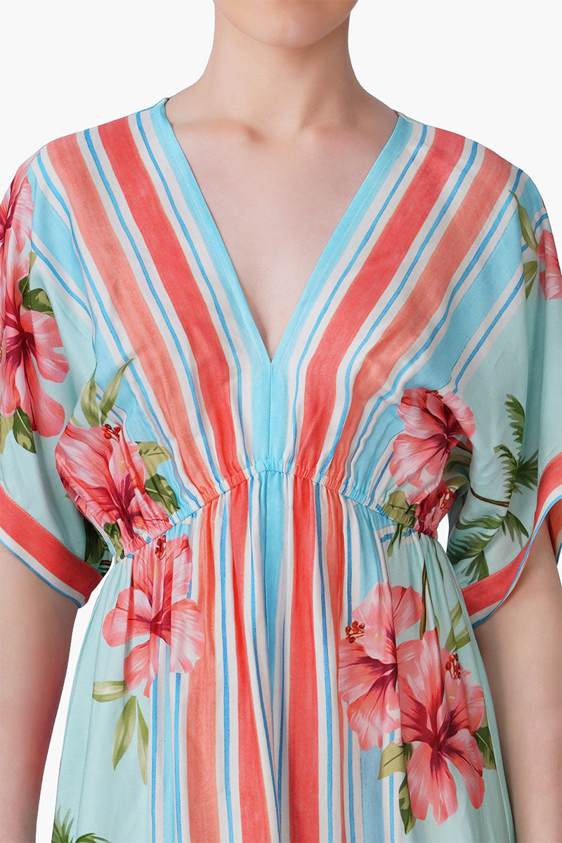 Scarlet Hibiscus Print Long Dress