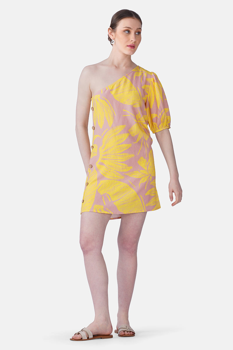 Banana Blush Print One Shoulder Short Dress