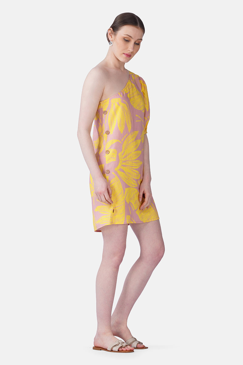 Banana Blush Print One Shoulder Short Dress
