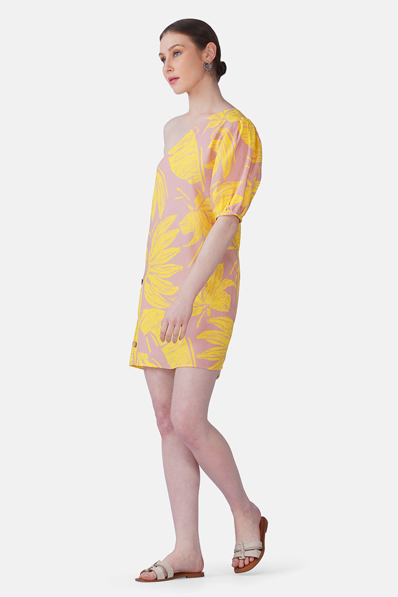 Banana Blush Print One Shoulder Short Dress | View 4