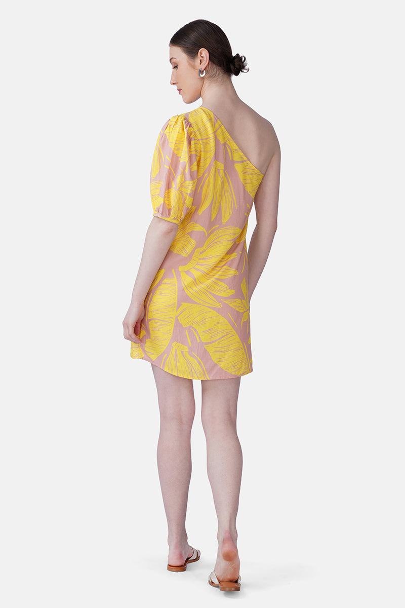 Banana Blush Print One Shoulder Short Dress