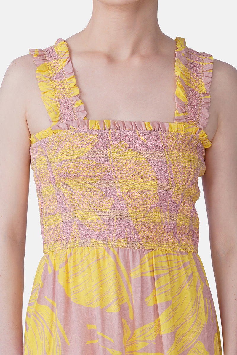 Banana Blush Print Smocked Long Dress | View 6