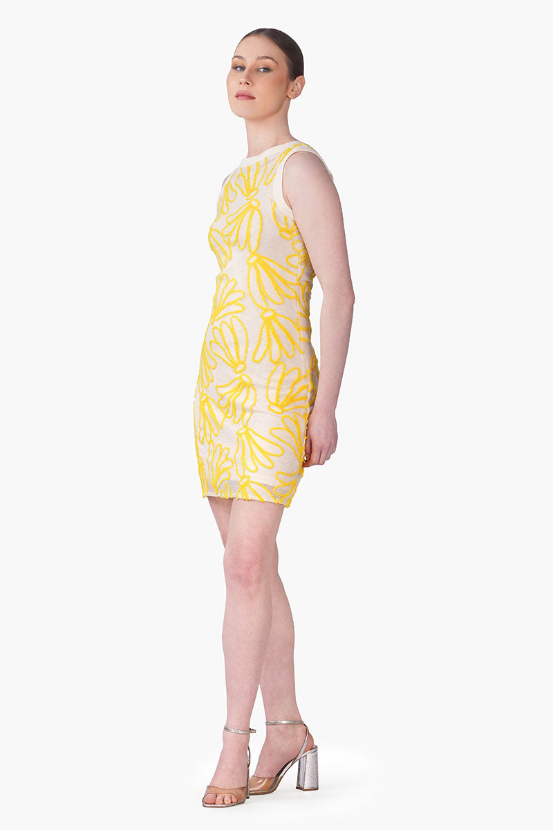Sunset Banana Embroidered Bodycon Dress