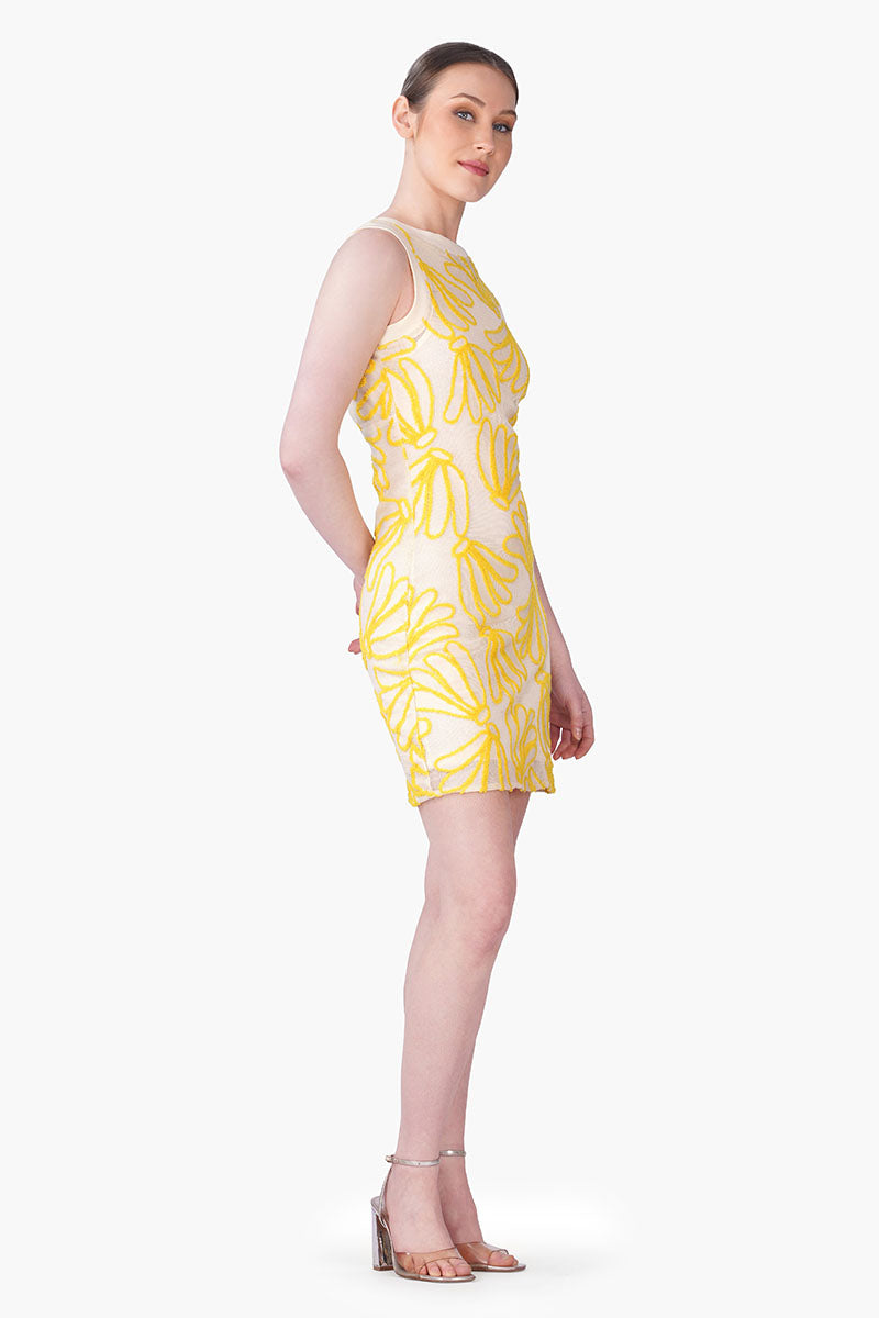 Sunset Banana Embroidered Bodycon Dress
