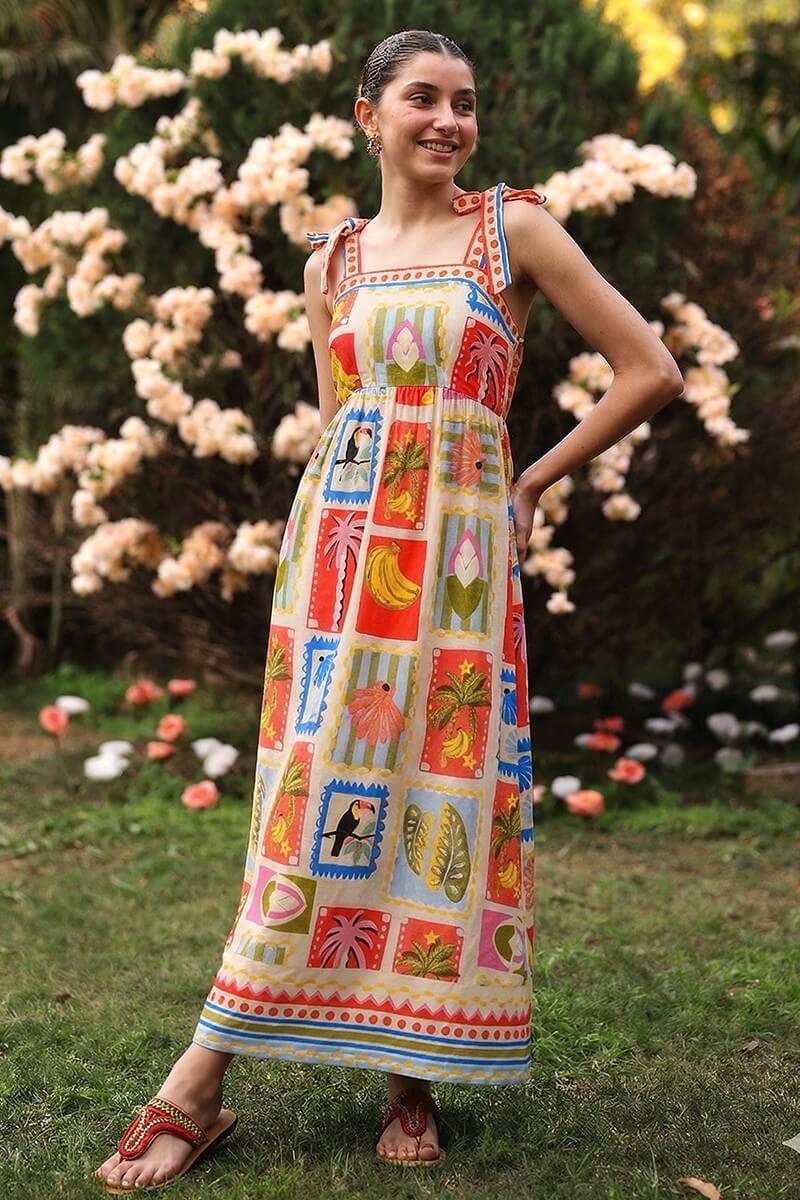 Toucan Pop Fruit Long Dress
