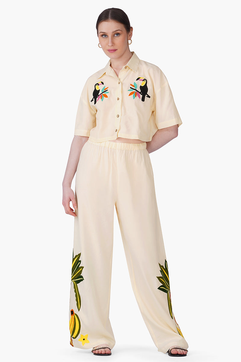 Toucan Carnival Embroidered Crop Shirt | View 1