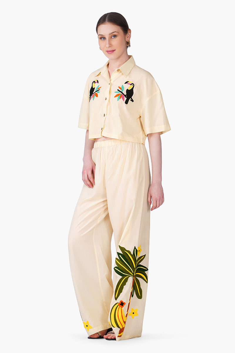 Toucan Carnival Embroidered Crop Shirt