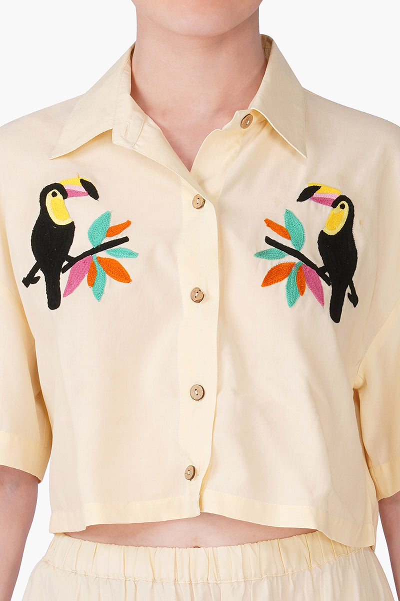 Toucan Carnival Embroidered Crop Shirt | View 3