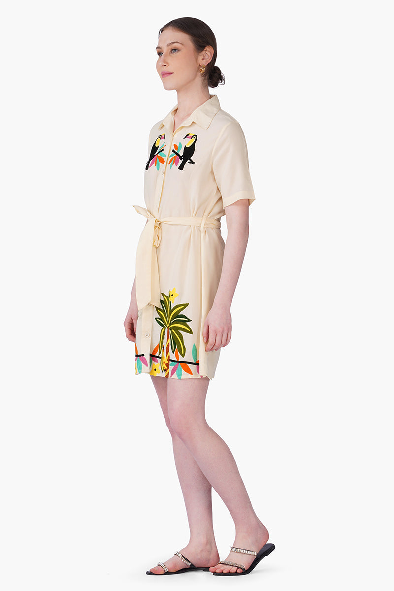 Toucan Carnival Embroidered Shirt Dress | View 3