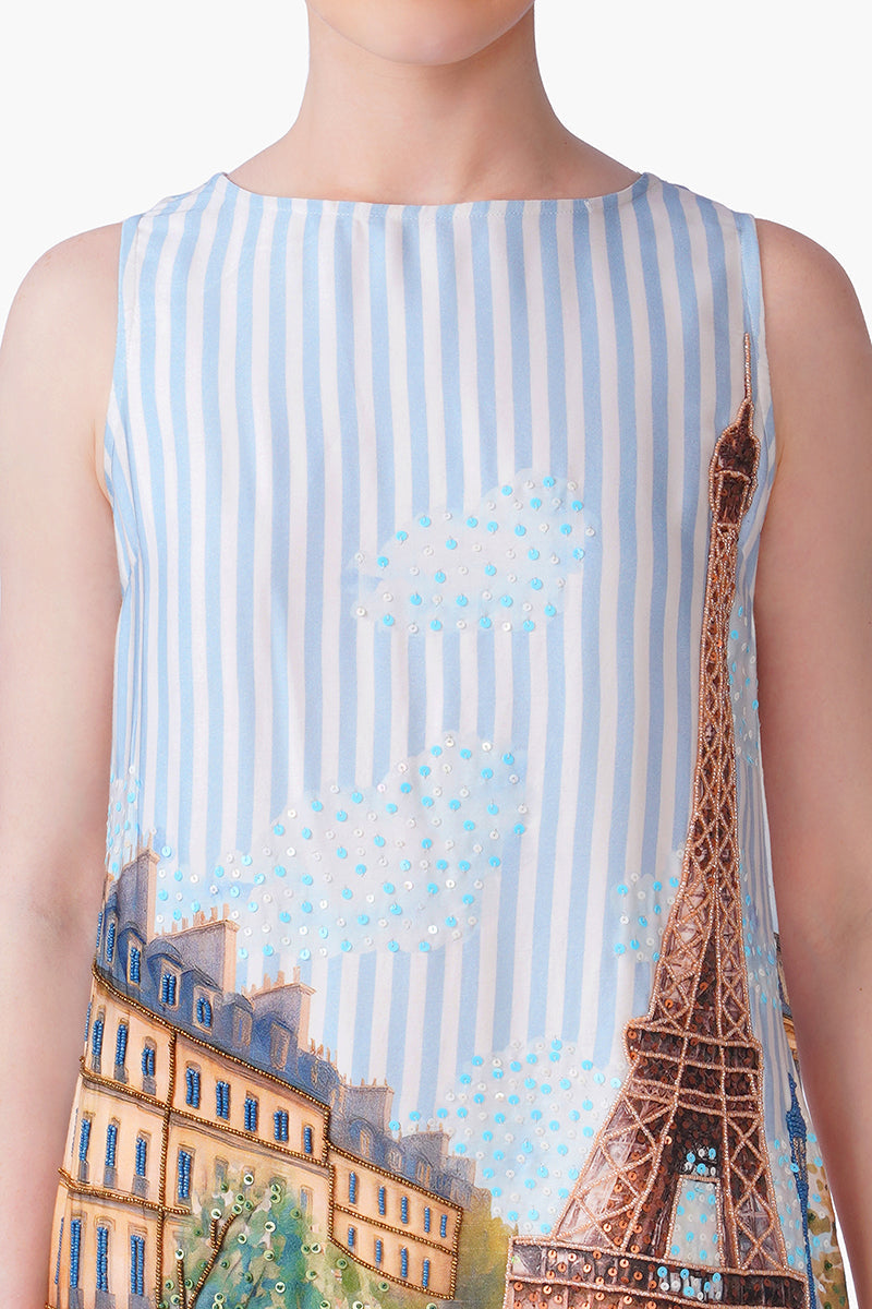 Love In Paris Embellished Slip  On Dress