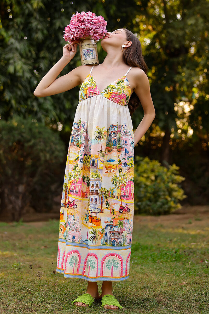 Summer Escape Vacation Print Long Dress