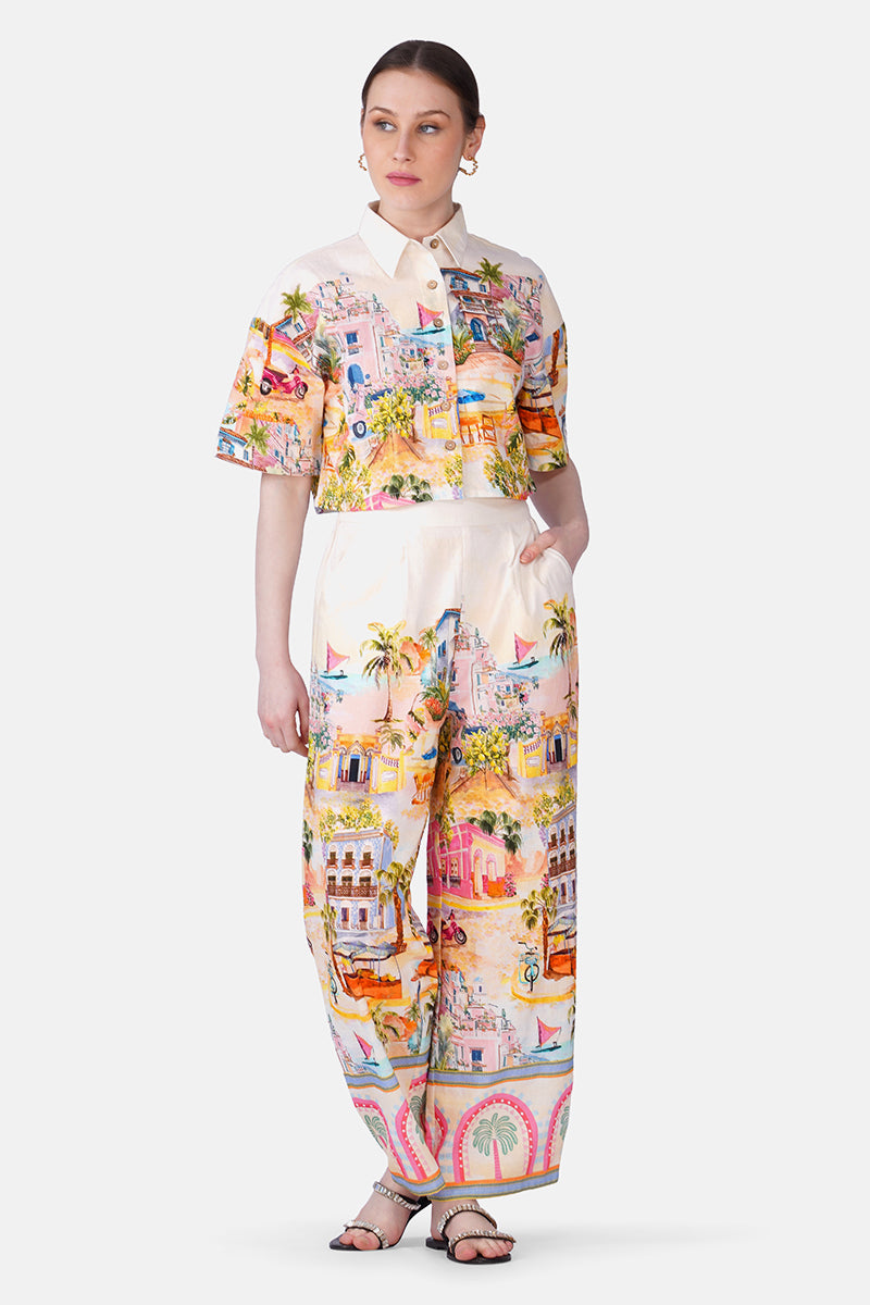 Summer Escape Vacation Print Crop Shirt