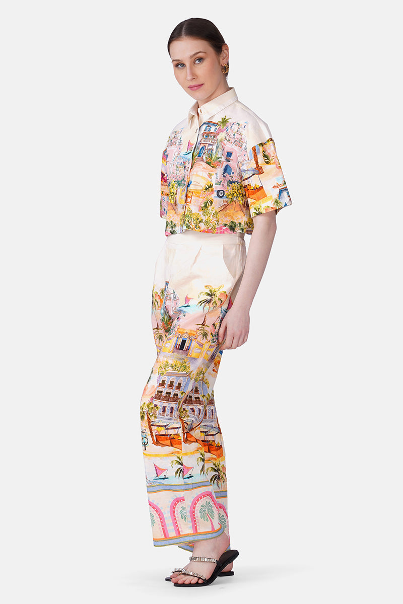 Summer Escape Vacation Print Crop Shirt