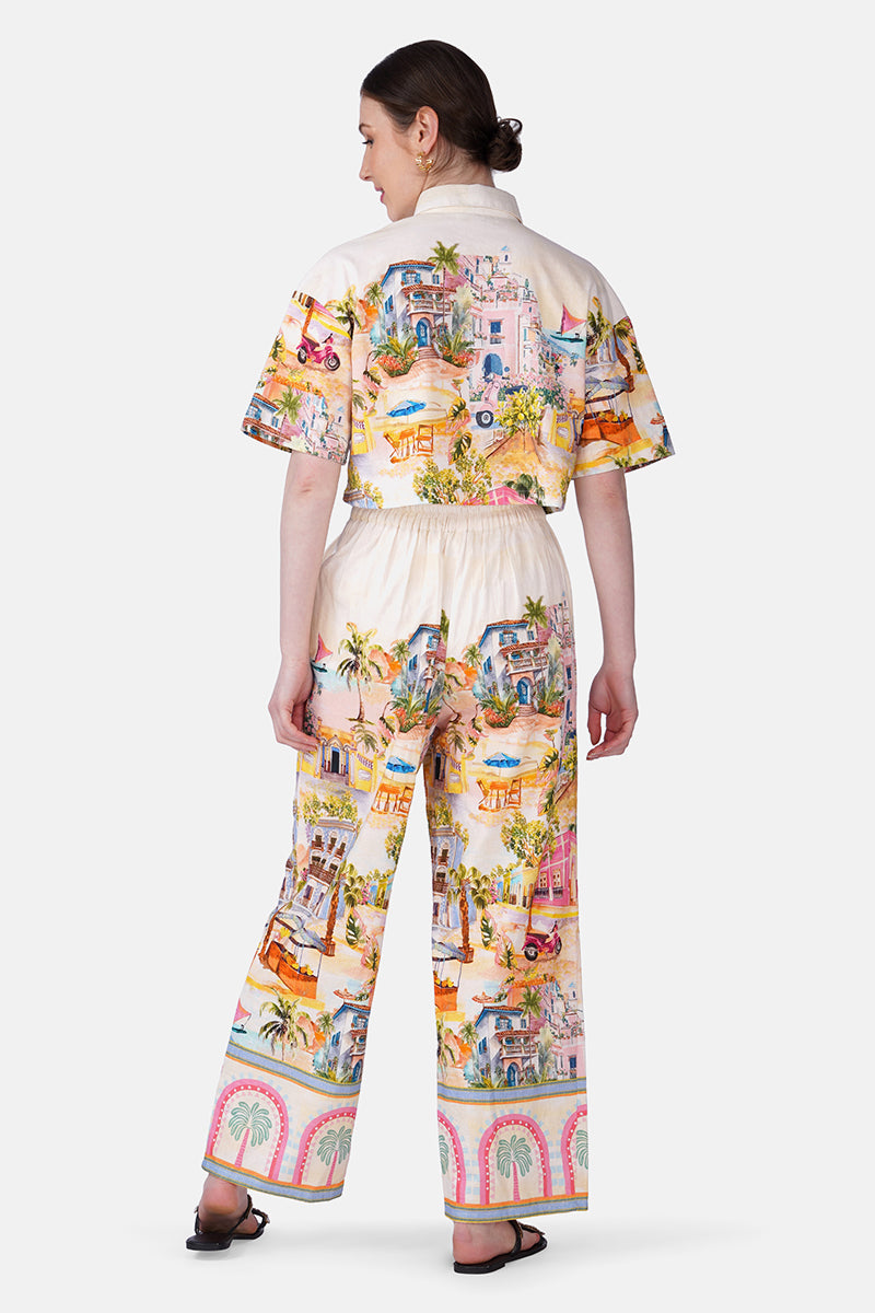 Summer Escape Vacation Print Crop Shirt