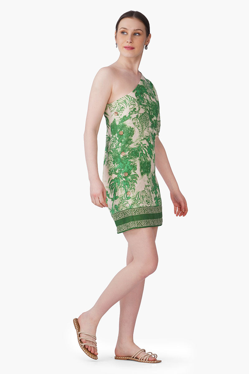 Green Forest Safari Print Short Dress