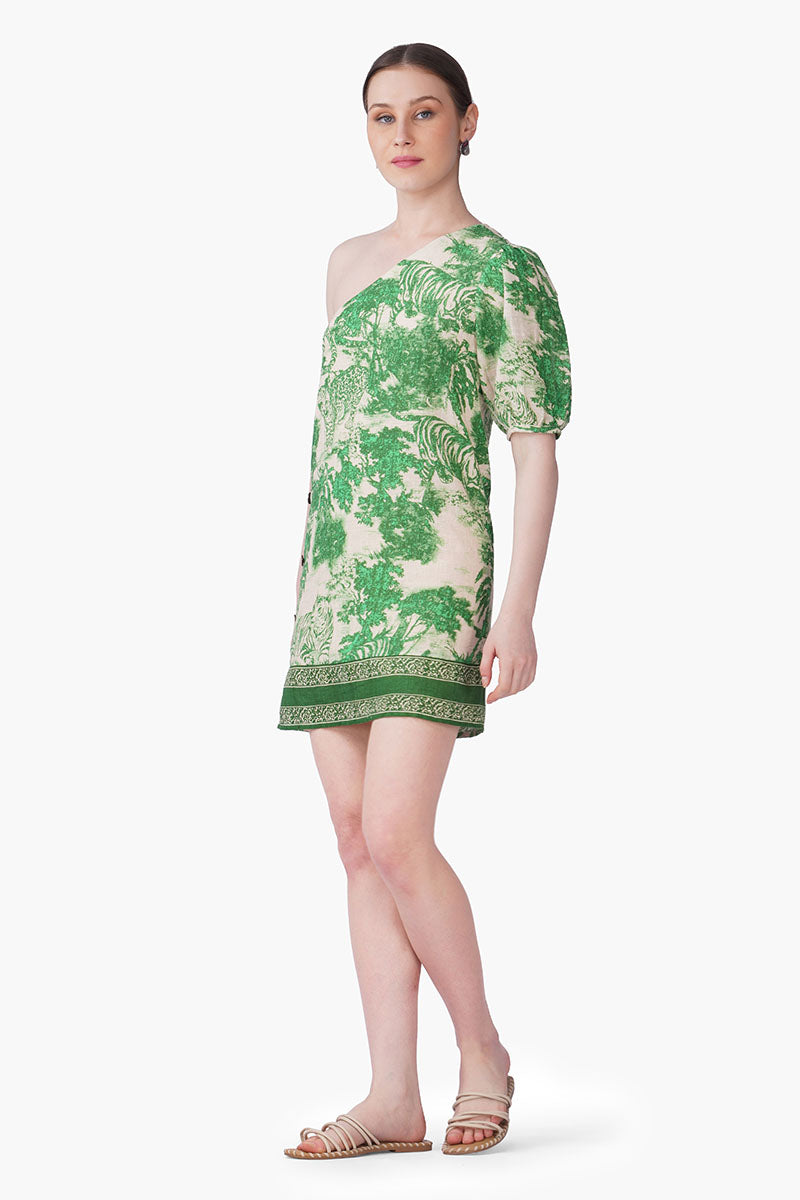 Green Forest Safari Print Short Dress