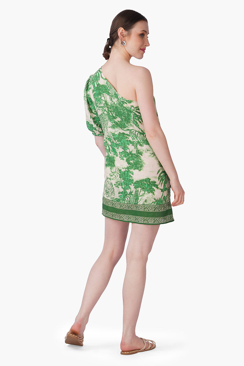 Green Forest Safari Print Short Dress
