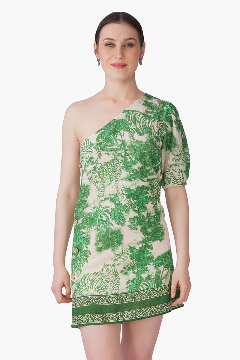 Green Forest Safari Print Short Dress