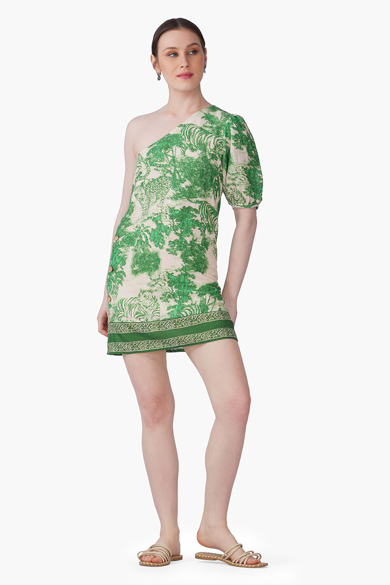 Green Forest Safari Print Short Dress M Green Forest Safari Print Short Dress M