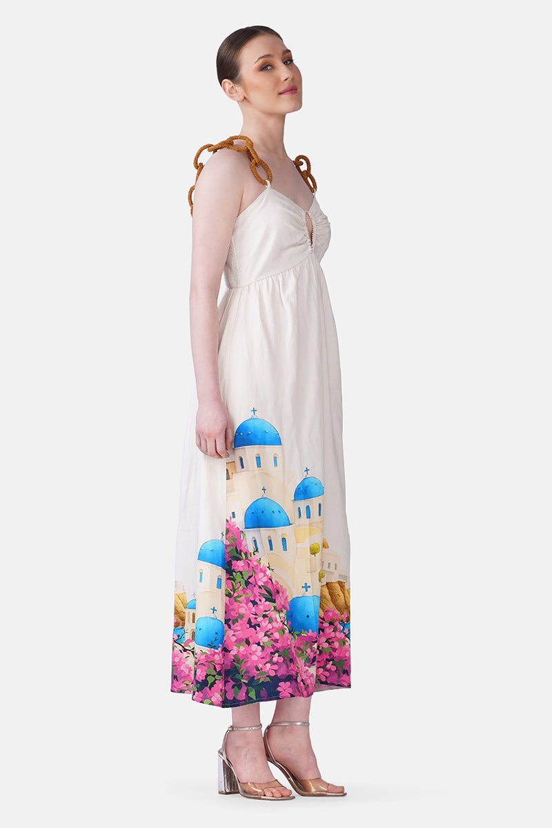 Santorini Dream Print Long Dress