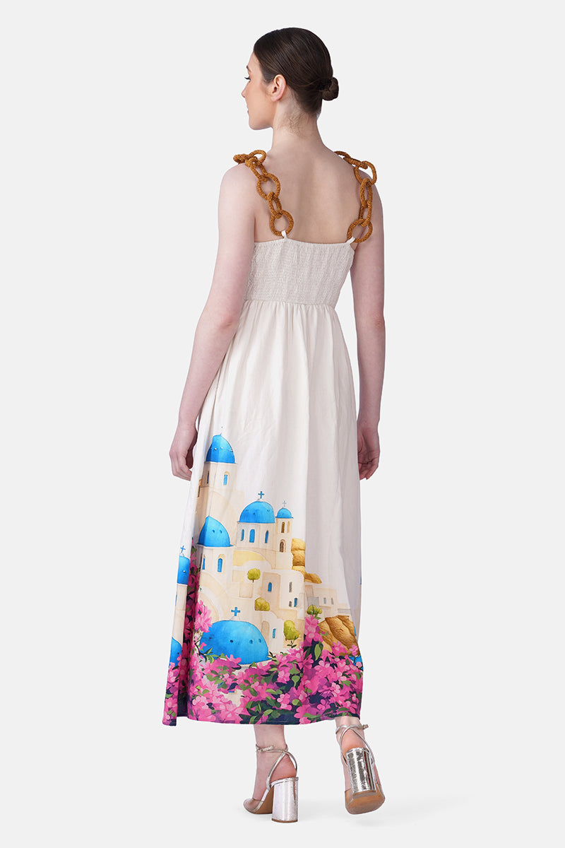 Santorini Dream Print Long Dress