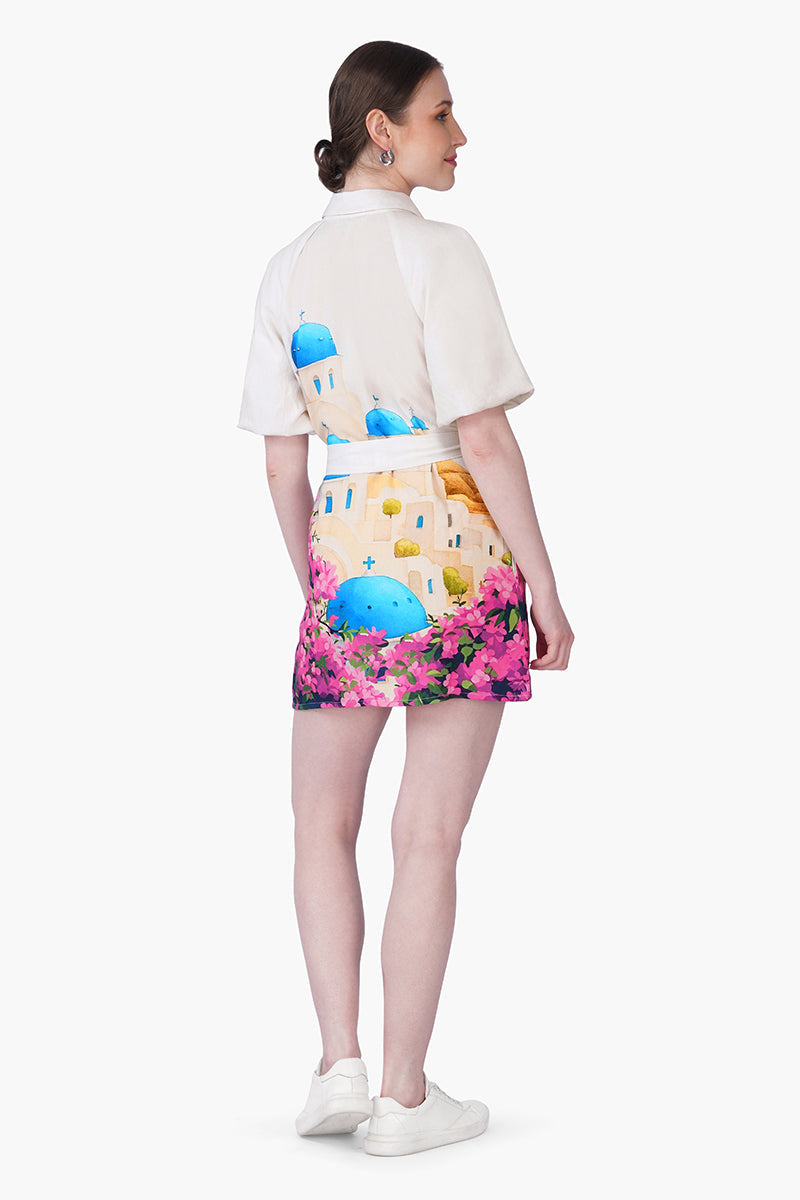 Santorini Dream Print Short Dress