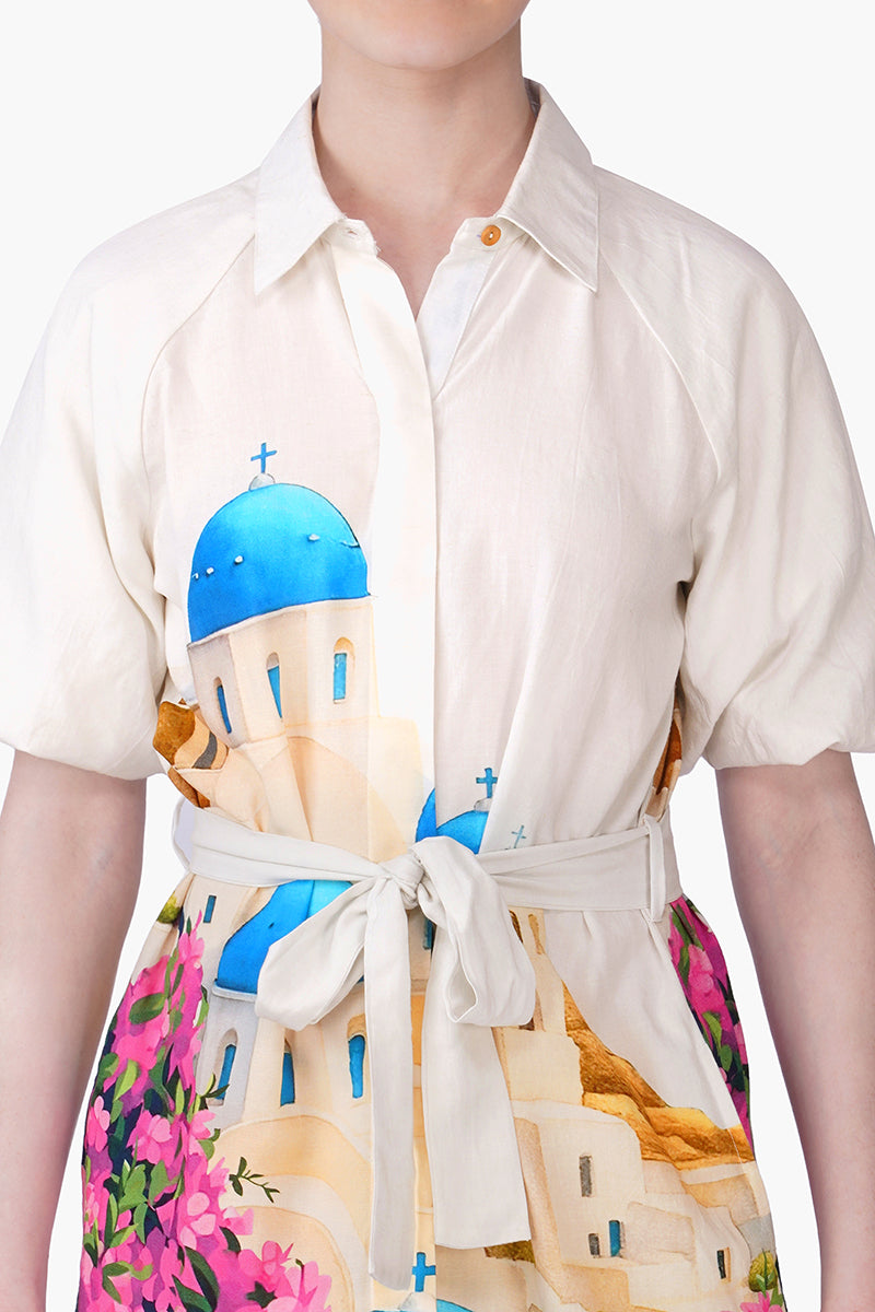 Santorini Dream Print Short Dress