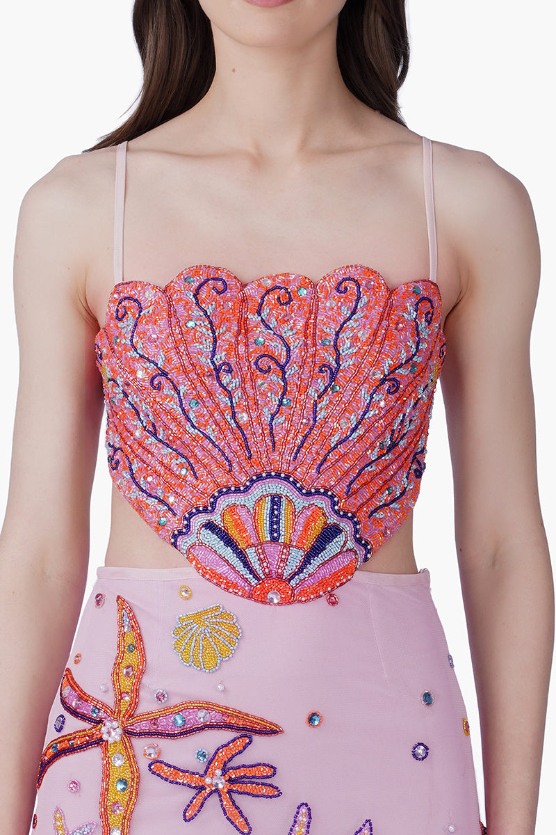 Multi Shell Blush Embellished Dress | View 5