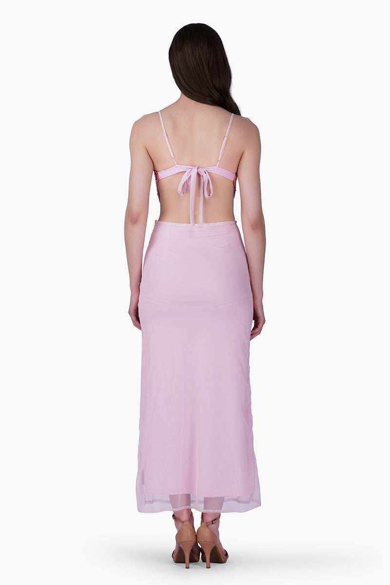 Multi Shell Blush Embellished Dress | View 4