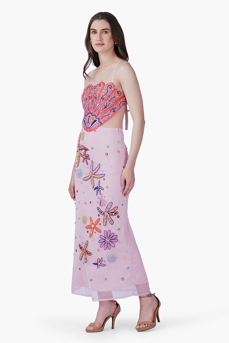 Multi Shell Blush Embellished Dress | View 3