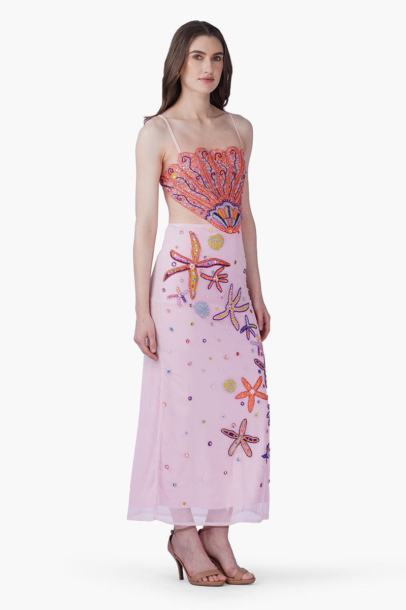 Multi Shell Blush Embellished Dress | View 2