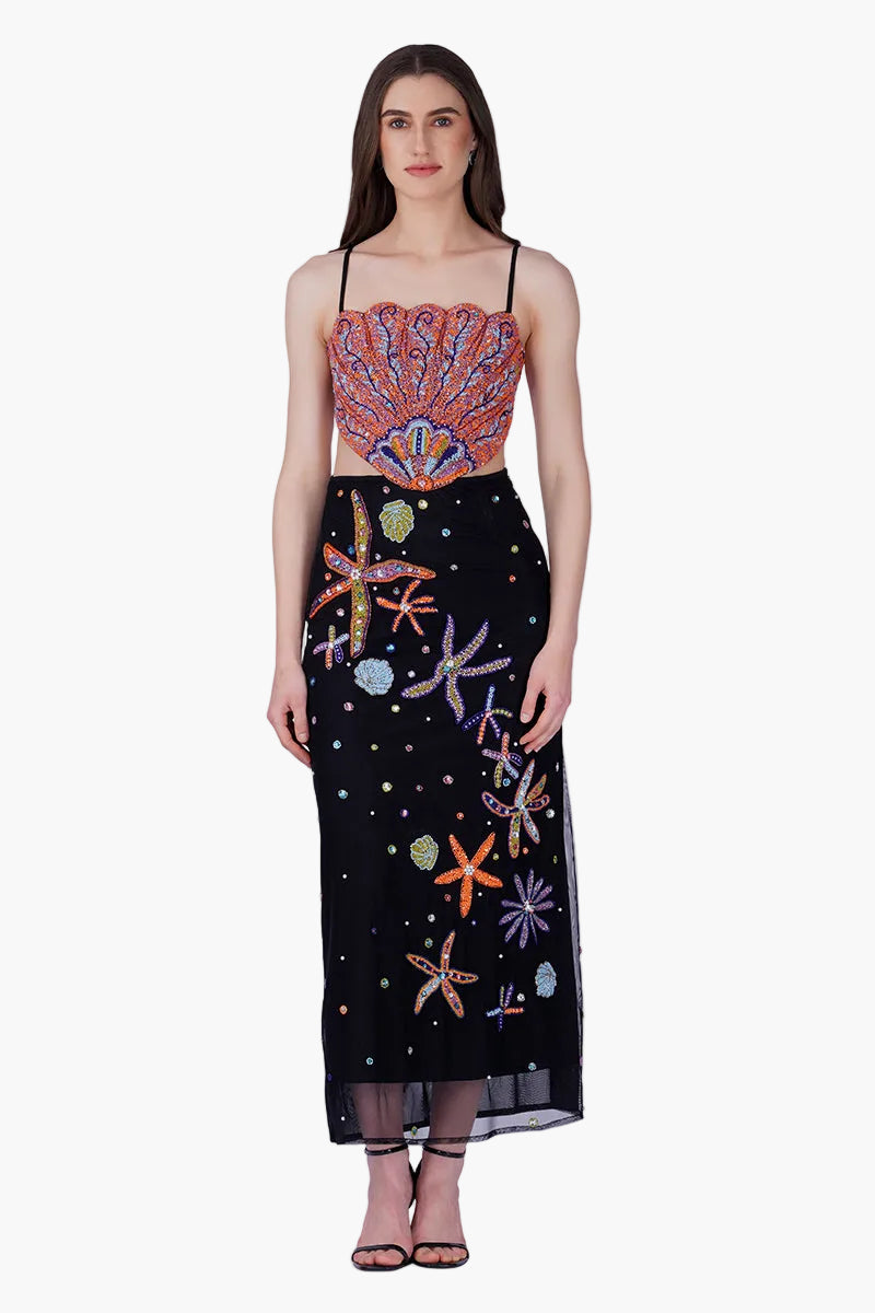 Multi Shell Black Embellished Dress