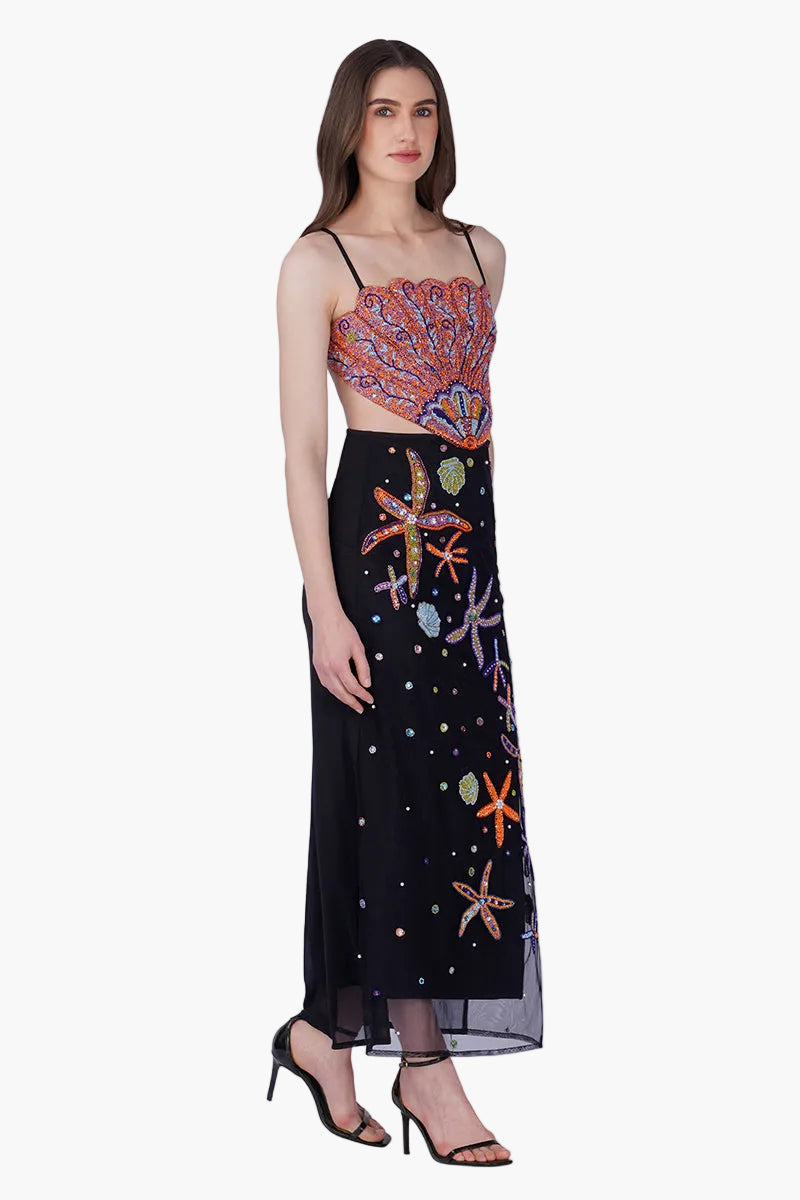 Multi Shell Black Embellished Dress | View 2