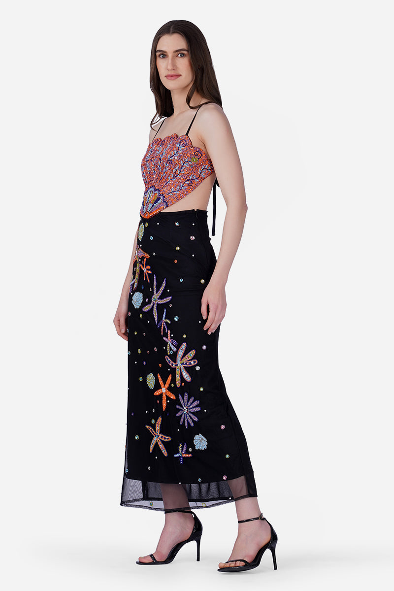 Multi Shell Black Embellished Dress | View 3