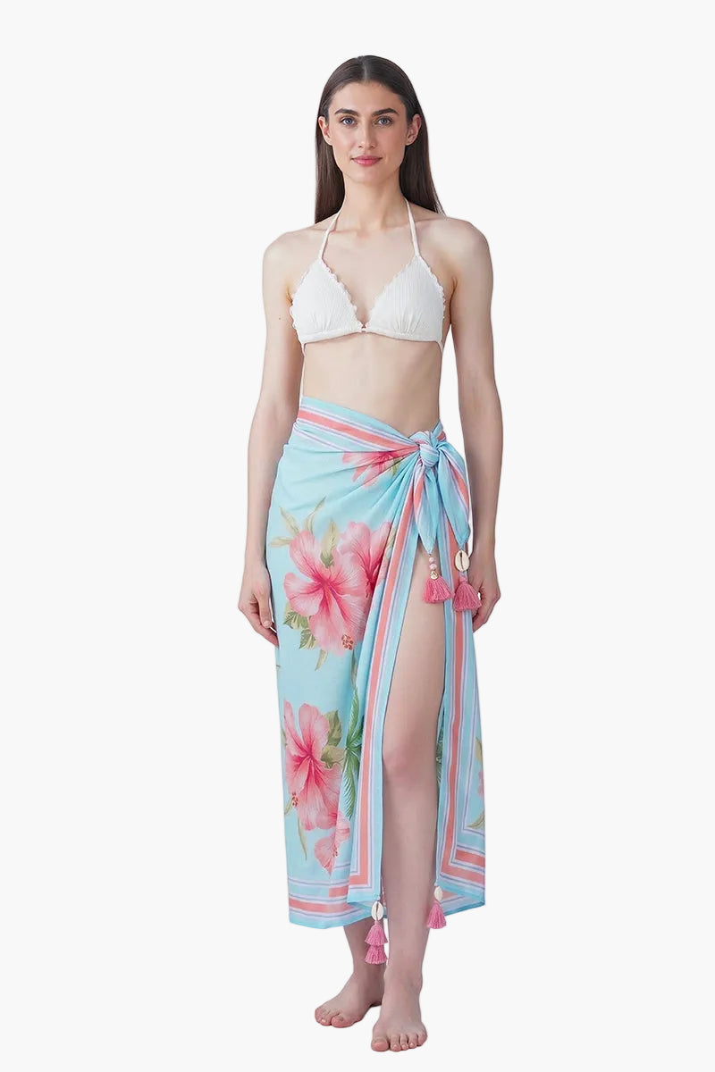 Scarlet Hibiscus Print Sarong | View 1